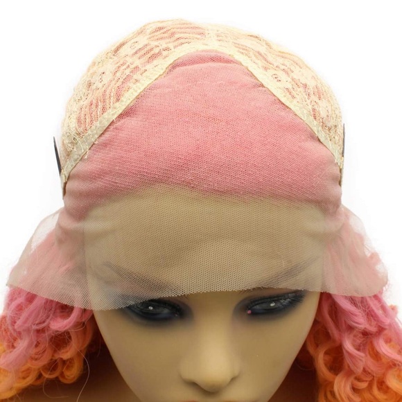💫 24”  PINK RED ORANGE OMBRE KINKY CURLY
 LACE FRONT WIG💫 *NEW*
🆕🆕🆕 - Picture 6 of 8